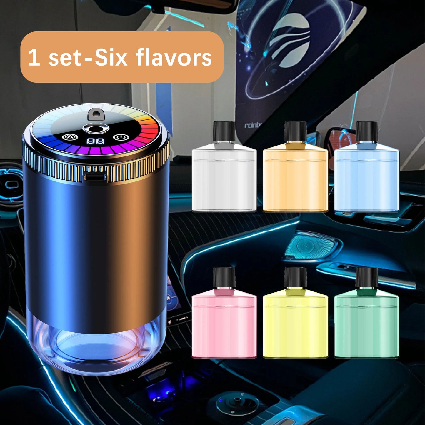 Smart Car Air Freshener & Perfume Diffuser - Rechargeable 5-Level Adjustable Starlight LED Car Gadgets