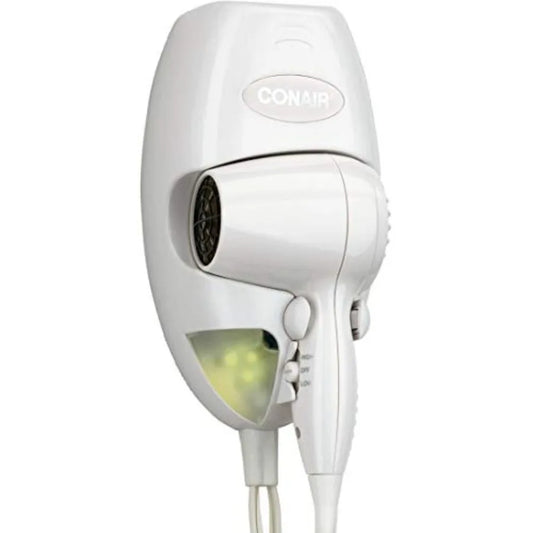 Wall Mount Hair Dryer for Bathroom, White ABS Plastic, White, 134W Mini Turbo with Nightlight and 1600W Power