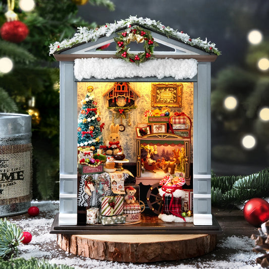 DIY Miniature Dollhouse Christmas Cottage, 3D Wooden Puzzle DIY Kit with LED Light, Creative Christmas Birthday Gift Home Decor