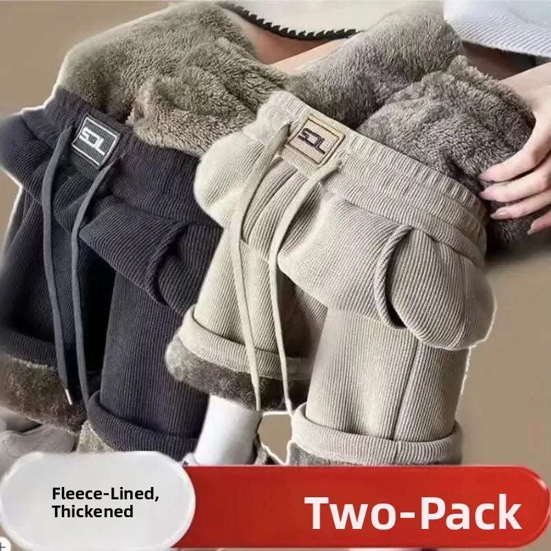 Women's Fleece Lined Thick Wide Leg Pants Loose Straight Cut Autumn Winter New Style plus Size Elegant Warm Casual Trousers