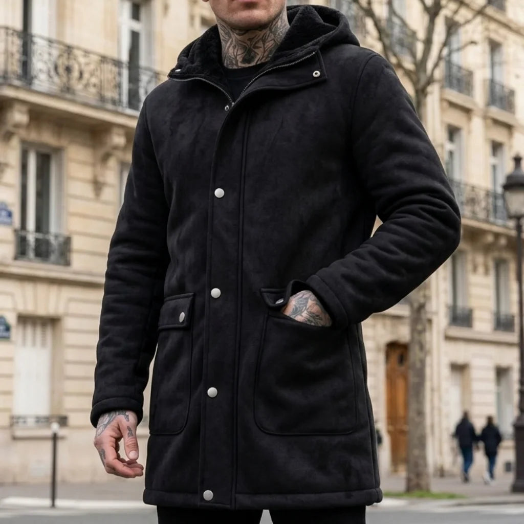 New Winter Arrivals Fleece-Lined Jackets Men’s Hooded Jackets Outdoor Windproof Zip-Up Trench Coats Faux Suede Coats Male Coat
