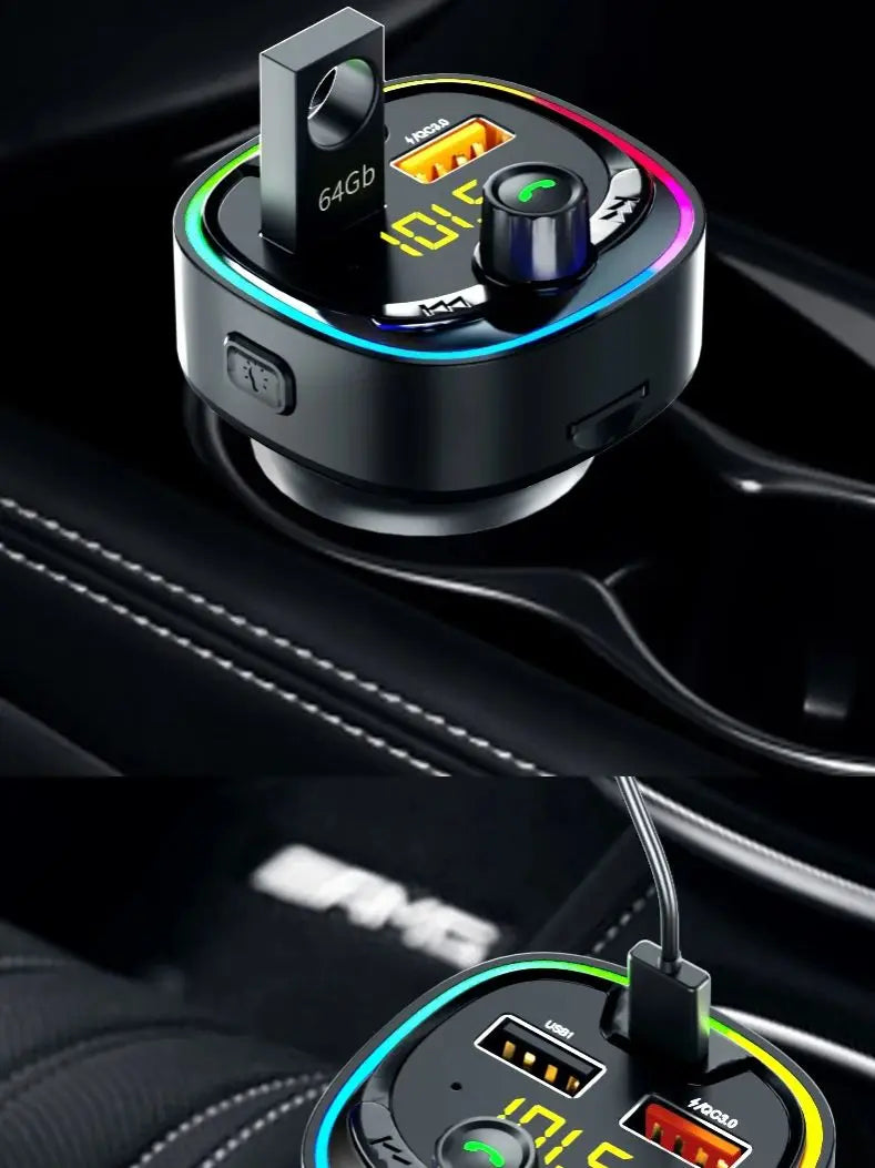 Car FM transmitter, wireless 5.0 QC3.0 & PD 18W USB-C car charger, RGB backlit car receiver, supports hands-free calls, Siri Goo