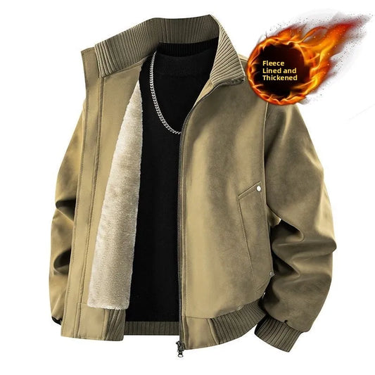 Warmth Thickened PU Leather Jacket Men's Loose Winter Coat Fleece Lined American Style Casual Outerwear Windproof Waterproof
