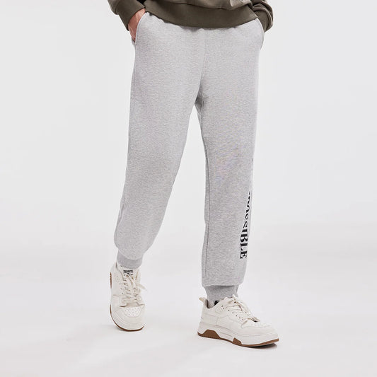 Metersbonwe Men's Fleece-Lined Tapered Pants with Side Print Autumn Winter Thermal Joggers Comfortable Cuffed Sport Sweatpants