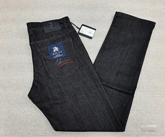 OECHSLI Jeans Thick Cotton Men 2025 Autumn Winter new Straight embroidery elastic work Big size 30-40 Long Pants
