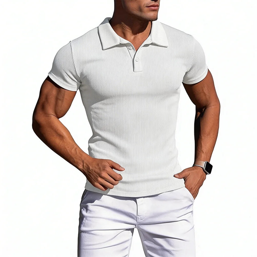 Summer Men's Slim Fit Polo Shirts Short Sleeve Stretch T-Shirts Retro Lapel Striped Knitwear Casual Stylish Golf Workout Tee 5XL