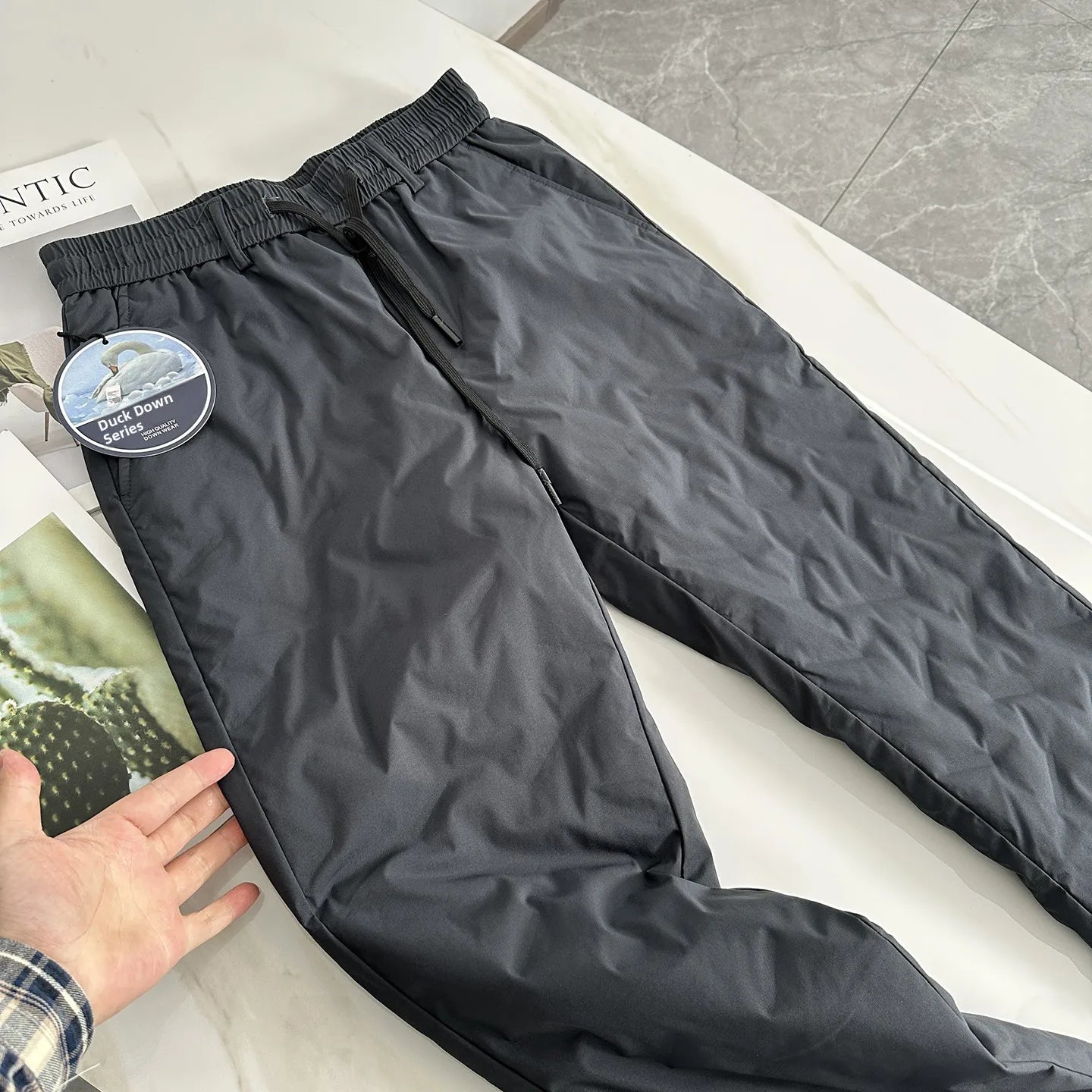Business Commuter Men's down Pants 90 Duck down Thermal Straight Casual Trousers Long Workwear Pants Business Gentleman Style