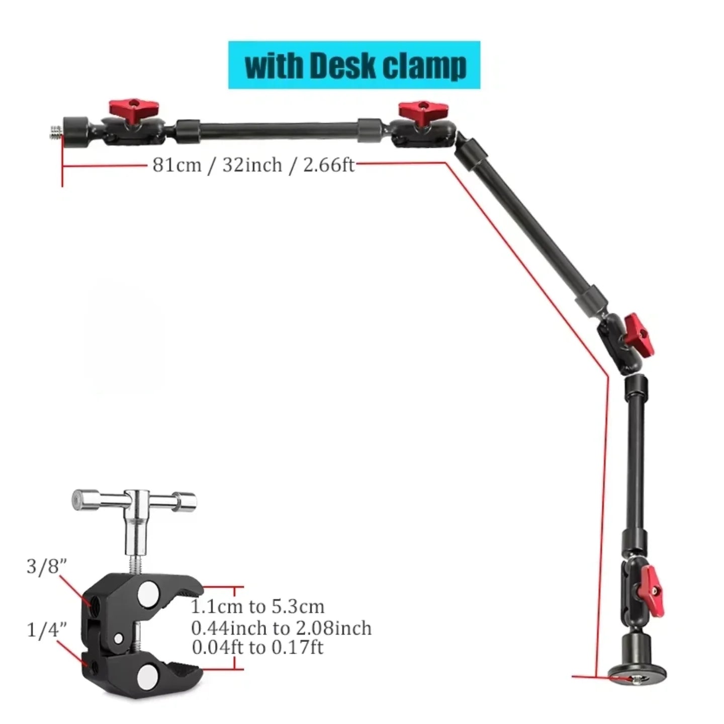32" 22" Mobile Phone Bracket Magic Arm for Camera Articulated Flexible with Desk Clamp Mount Tablet Magsafe Webcam Stand