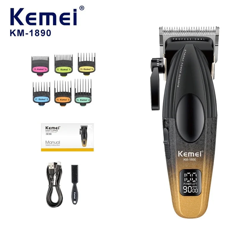 KEMEI Professional Electric Hair Clipper 9000 RPM Rechargeable Metal Hair Trimmer Adjustable Men's Haircut Tool KM-1890