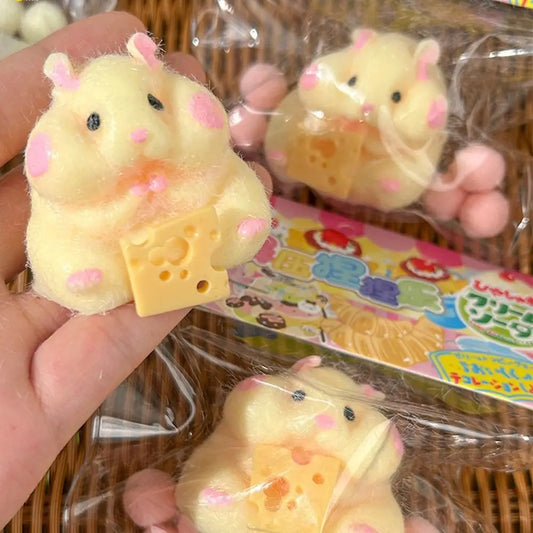 Lovely Hamster Squishy Toy Soft Mochi Squeeze Toy Fuzzy Cute Hamster Handmade Fidget Toy Stress Relief Toy Gift for Kids Adult