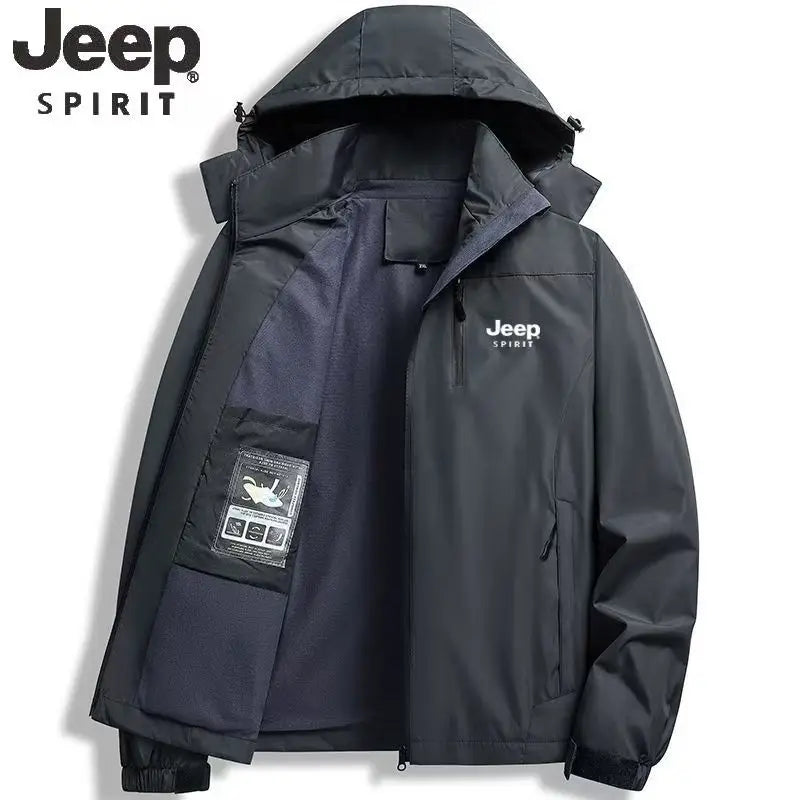 Jeep Spirit 2026 New Men's Spring/Autumn Outdoor Jacket with Removable Hood, Windproof and Waterproof Upper