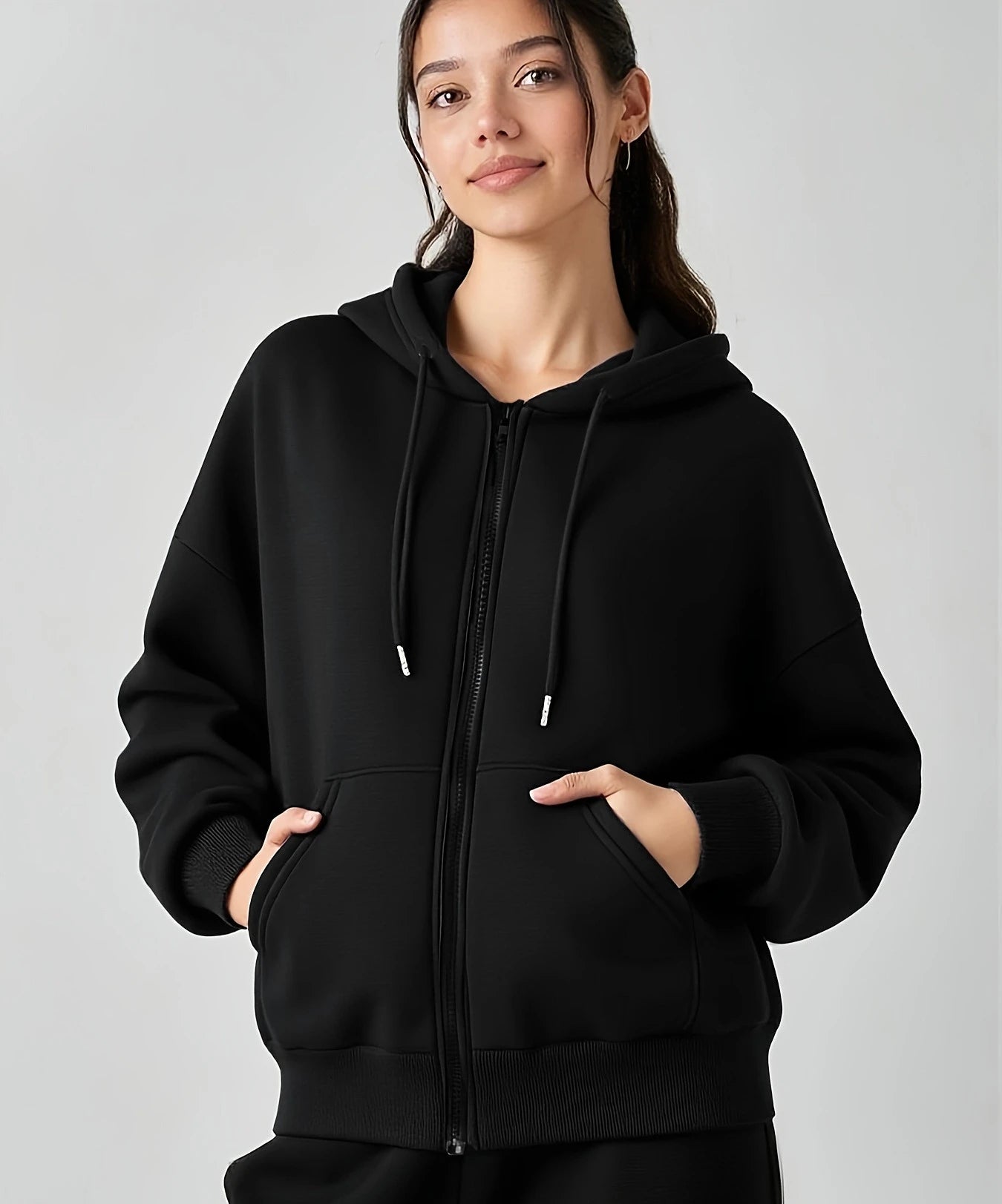 Women's Casual Oversized Hoodies Sweatshirt Zipper Pockets Solid Color Pullover Loose Fit Autumn Winter Fall Streetwear Jacket