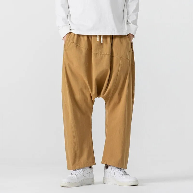 Wide Leg Pants Men's Casual Hip Hop Streetwear Pants Men's Japanese Styles Haori Cotton Linen Loose Harun Trousers Plus Size 5XL