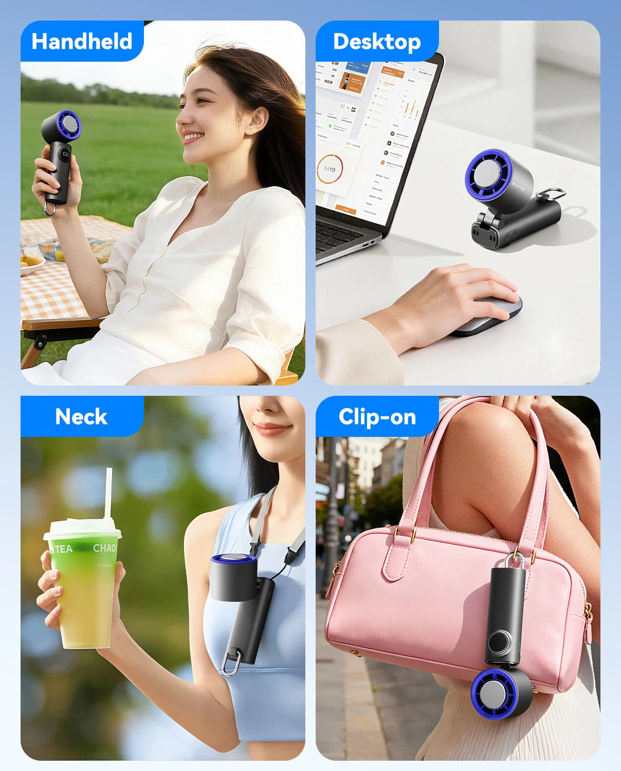 MUXNW Folding Handheld Fan Ice Cooling, Rechargeable Neck Fan Portable, 100 Speed Digital Display Personal Cooling for Outdoor
