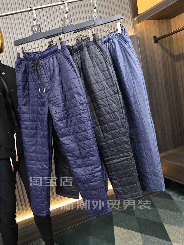 Men's Casual Straight Leg Cotton Pants Fleece Lined Inner Polyester Fashionable Long Trousers Winter Comfortable Cotton Trousers