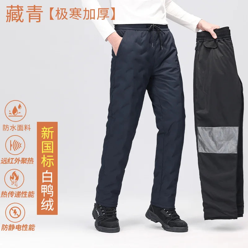 Padded Pants Men Down Pants Winter Clothes Down Loose Fit Winter Outerwear Casual Trousers Mid Waist Long Pants Elastic Waist