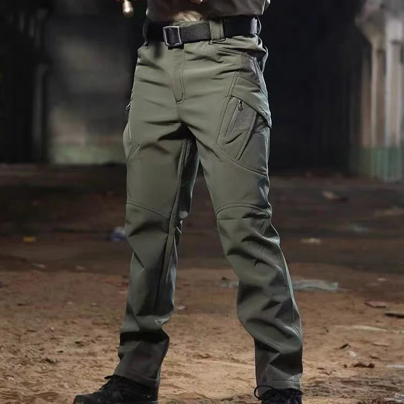 Men's Tactical Softshell Pants Fleece Autumn Winter Cargo Trousers Military Combat Hiking Camping Climbing Casual Sportswear