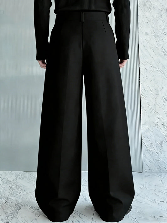 Men's high-waisted double-pleated wide-leg black suit pants, matte fabric loose floor-length trousers, Korean lazy style all-mat
