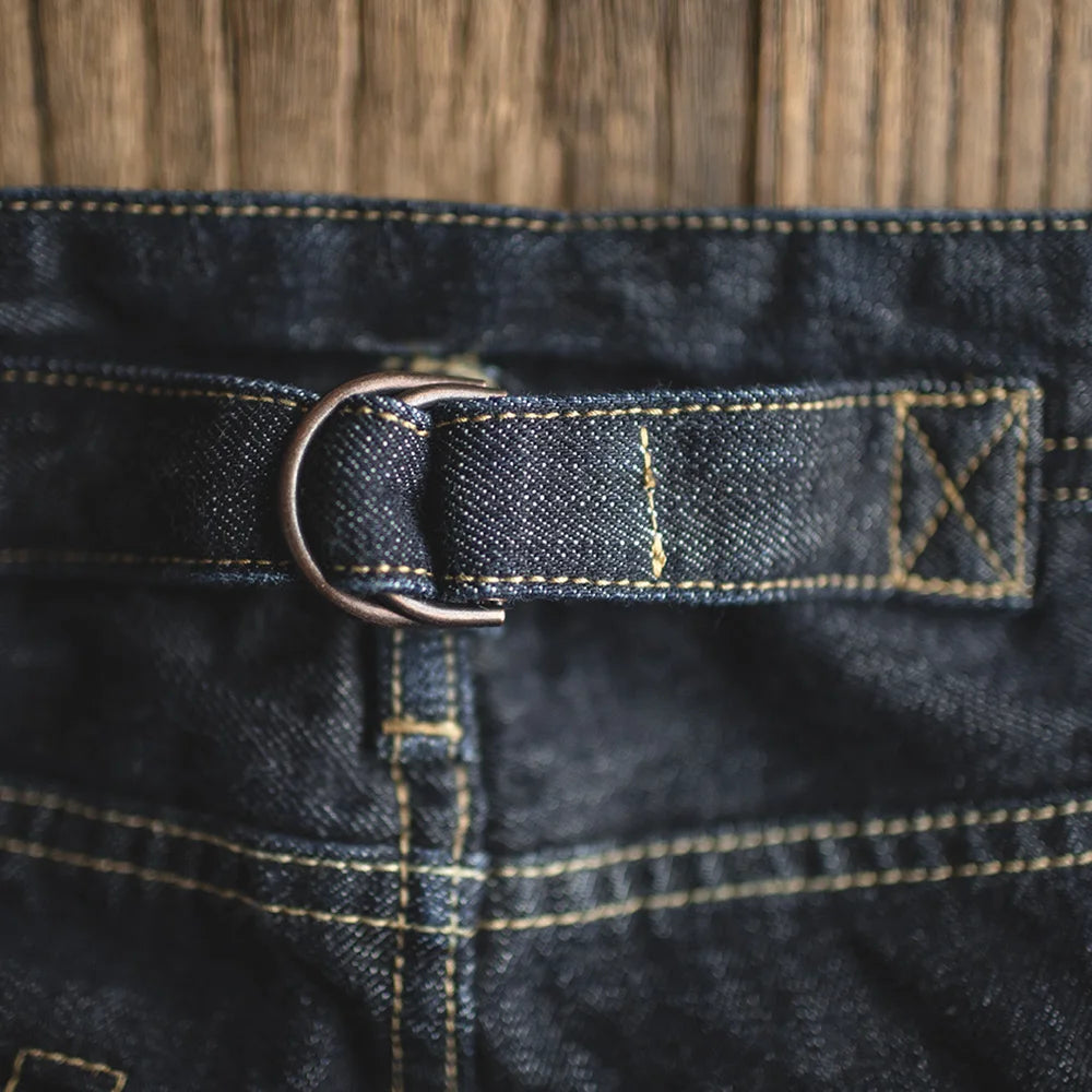 Maden Vintage 14oz Selvedge Raw Denim Jeans Horsehair Leather Patch Straight Fit Jeans Men's Spring and fall Paris Buckle Pants