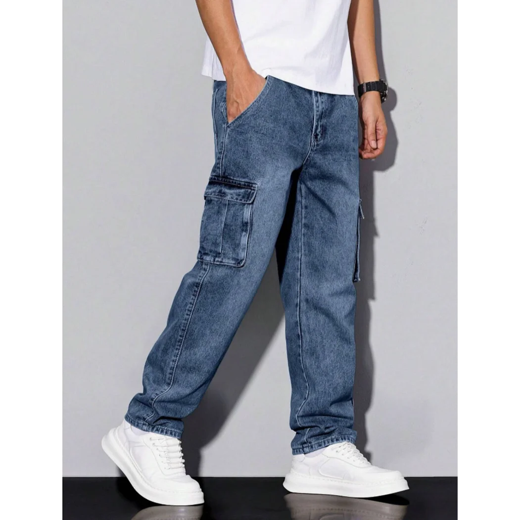 Men's Loose Fit Casual Jeans Workwear Multi-Pocket Straight Leg Pants Versatile Pocket Design for Comfortable Wear