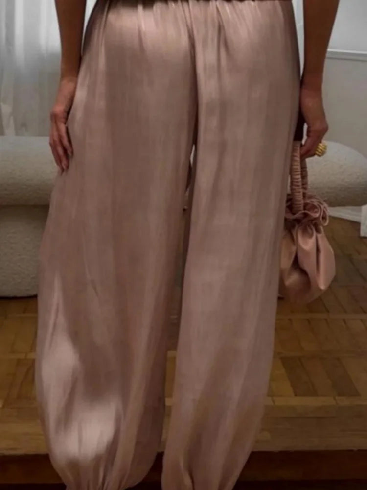 Shinny Satin Lantern Pant For Women Loose Casual Trousers Elegant Commuter Fashion Long Pants 2026 New Lady Party Streetwears