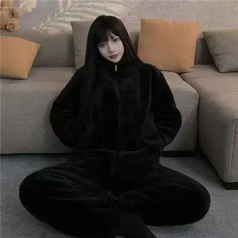 Winter Pajamas Women Coral Fleece Homewear Suit Couple Long Pijama Men Thickened Velvet Warm Soft Comfortable Pajamas Set