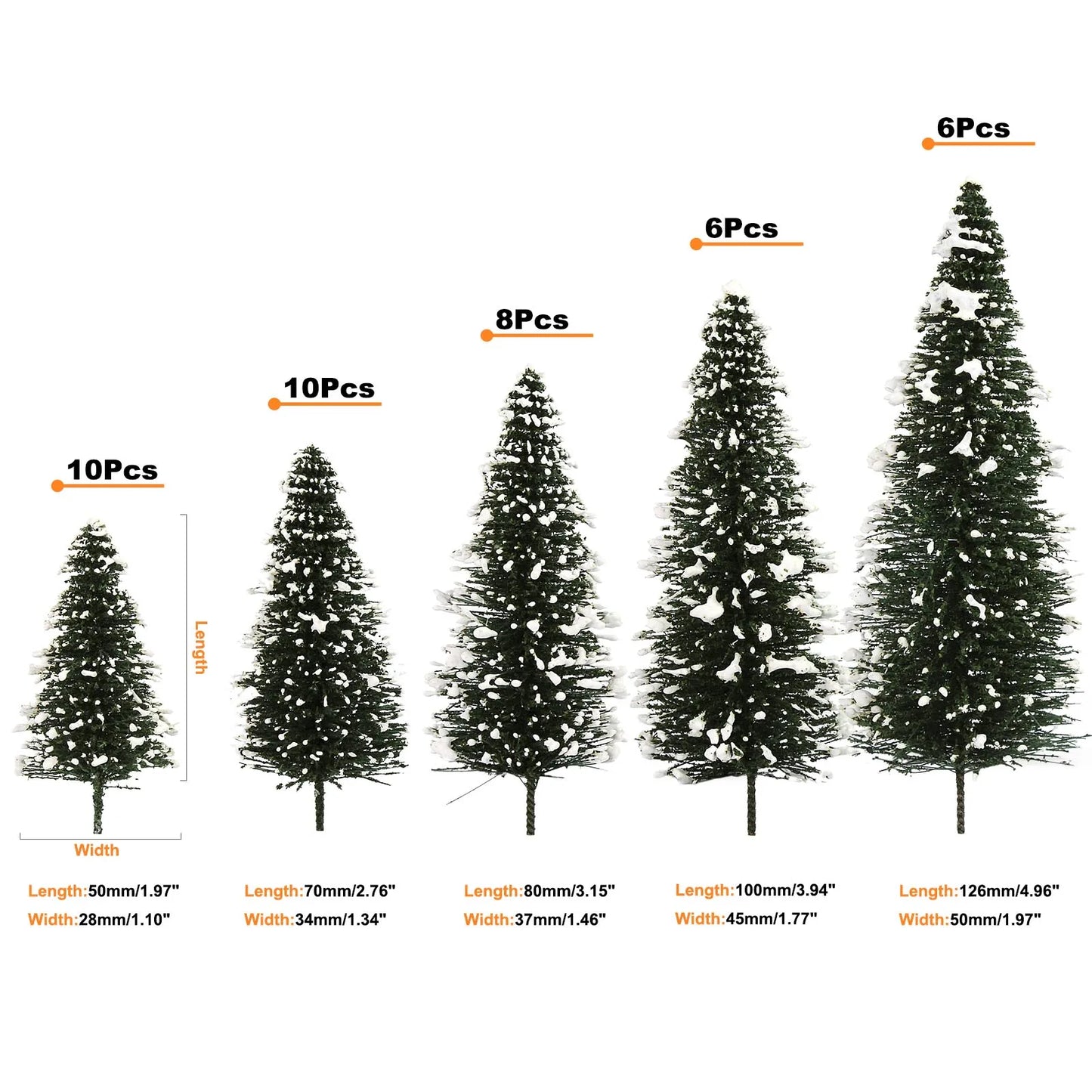 XS0804 Evemodel Model Snowy Pine Trees Deep Green Christmas Pines for HO O N Z Scale Xmas Decor Layout S0804
