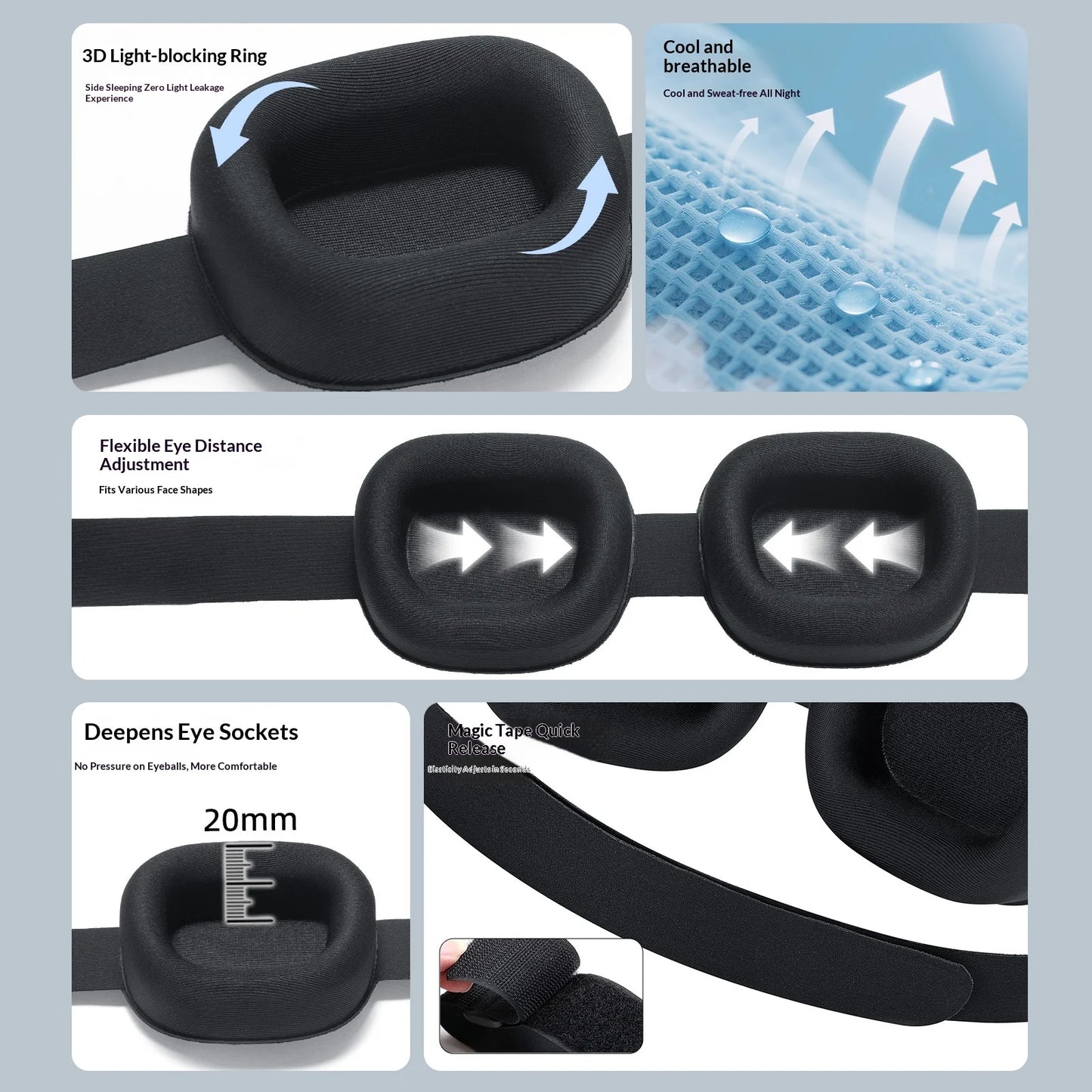 3D Sleep Mask Adjustable For Side Sleeper Eyeshade Light Blocking Blindfold Eye Cover Mask Sleeping Aid Eyepatch For Travel Rest