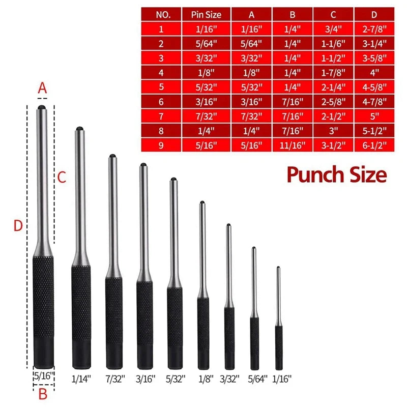 Roll Pin Punch Set With Storage Pouch Smithing Punch Removing Repair Tools With Bench Block Pin Punches And Hammer