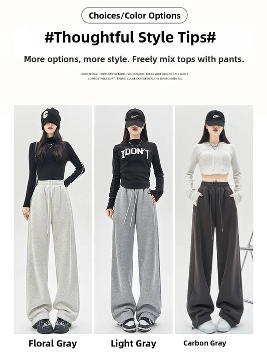 Gray Lamb Velvet Sport Pants Women's High Waist Drapey Fleece Wide Leg Casual Small Size Thickened Cotton Pants
