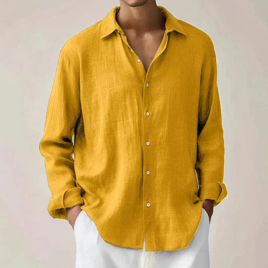 Men's Solid Color Long Sleeve Shirt Autumn Button Loose Fit Casual Breathable Top Men Fashion Basic Shirts