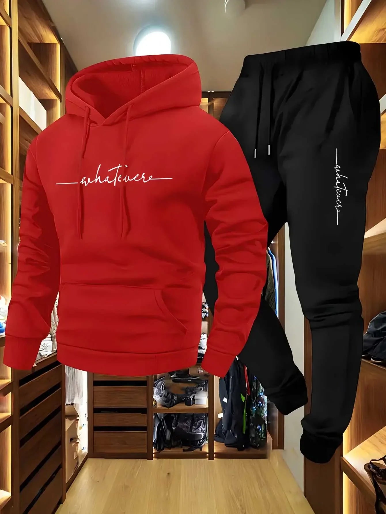 2-Piece Fleece Tracksuit for Men Thick Hoodies and Pants Warm Sportswear Suit Hip Hop Trend Clothing Winter and Fall