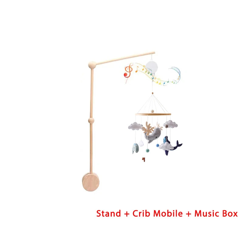 Wooden Crib Mobile Baby Bed Bell Rattle Toy Soft Felt Cartoon Bear Mobile Bracket Newborn Music Box Bed Bell Hanging Bracket Toy