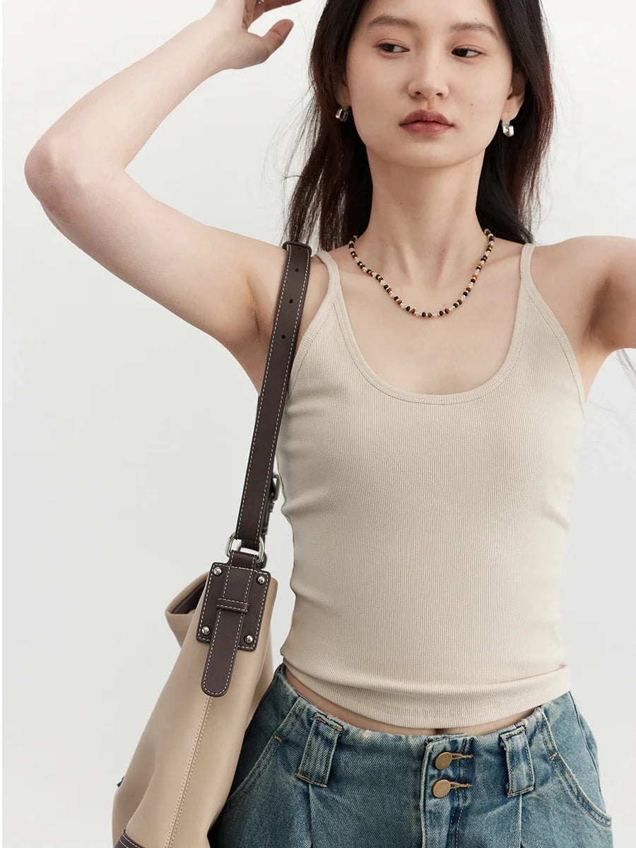 CHIC VEN Women Tanks New Multi Color Optional U-neck Slim Fit Camisole Vest Short Top Basic Underwear Spring Summer 2024