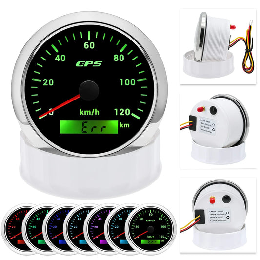Universal 85MM GPS Speedometer Gauge 7 Color LED Backlight For Motorcycle Marine Boat Truck 60 Kmh 200 Kmh Speed Gauge Meter