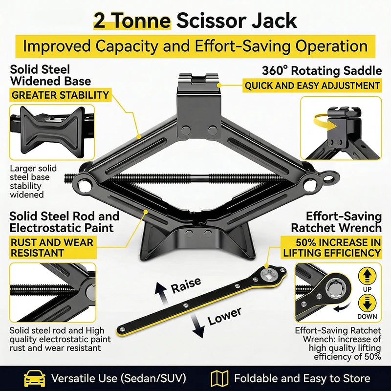 Portable Car Jack Scissor Jack Labor Saving Hand Cranked For Tire Replacement Vehicle Repair Car SUV Van Repair Tool Accessories