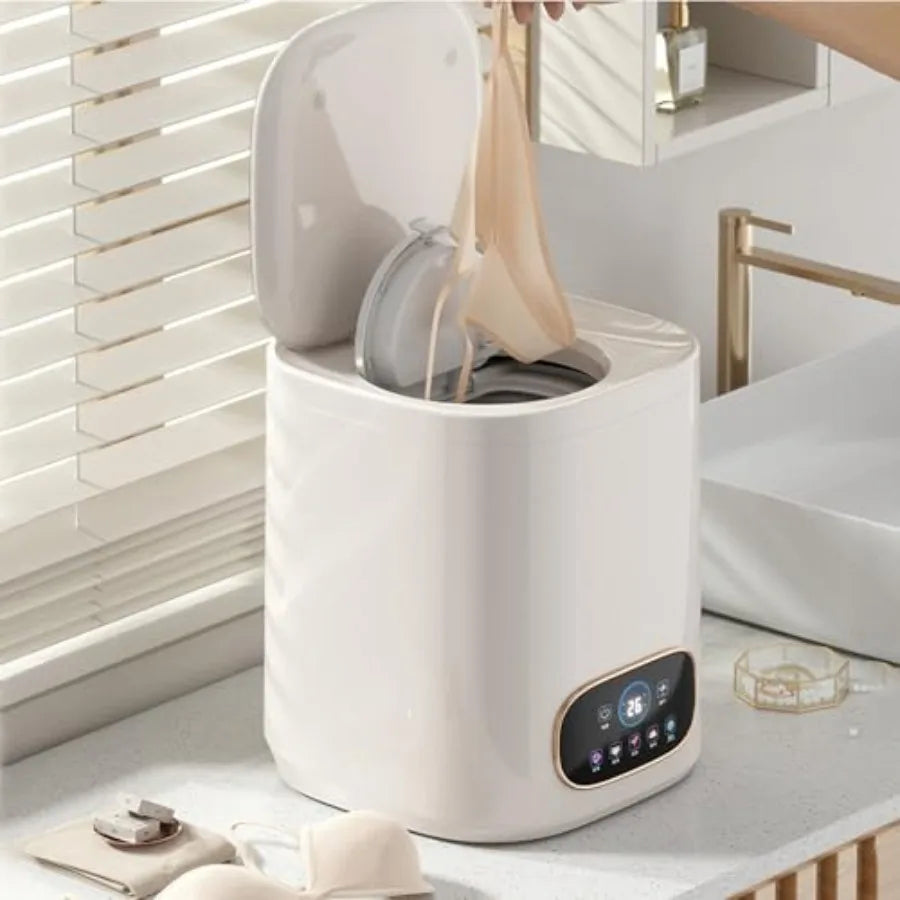 Portable fully automatic washing machine for apartments, dorms, RVs travel; ABS plastic body; white; 9L capacity, LCD touch con