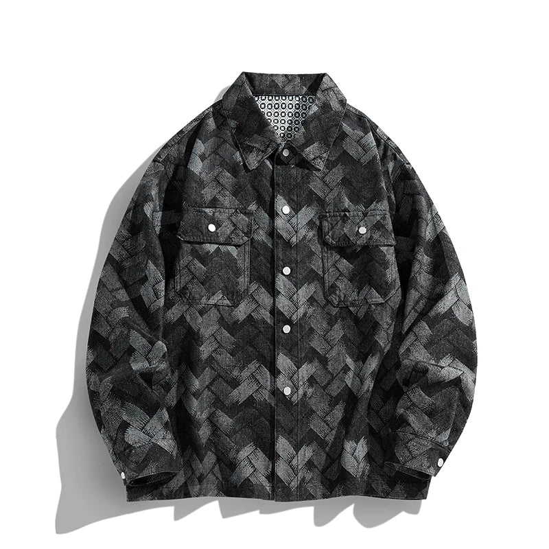 Men's Denim Shirt New Spring Summer Fashion Breathable Cotton Blend Jacquard Pattern Long Sleeve Top Street Urban Commuter Wear