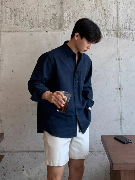 Long Sleeve Men's Casual Shirt Pure Color Design Sensation Leisure Style Korean Version Standard Fit Youth Popular Four Seasons
