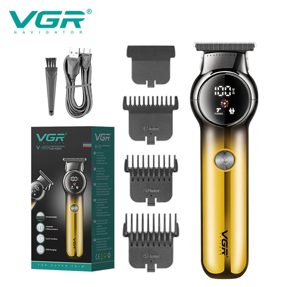 VGR 989 Men's Hair Clipper Gradient Color Body Hair Trimmer USB Dual Use Pusher Powerful LED Intelligent Digital Display Pusher
