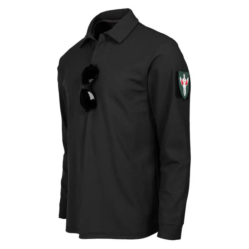 Men's Long Sleeve Tactical Training Shirt Outdoor Fitness Polo Shirt Spring Autumn Fitness Wear with Collar Army Style PT Shirt