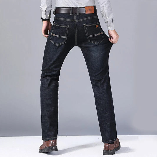 Men's Soft Straight Denim Pants 2025 Autumn Classic Business Black Biker Jeans Overalls Masculino Pantalone Hombre Mannen Homme
