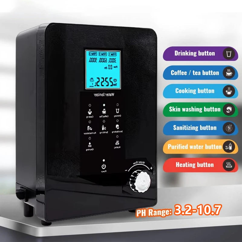 Alkaline Water Ionizer Generator Machine Produces pH 3.2-10.7 Alkaline Acid Water -650mV ORP Auto-Cleaning Filtration System