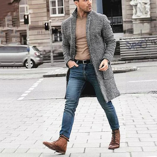 Casual Coats Striped Jackets Man Turndown Collar Top Wool Coats And Long Sleeve Lined Clothes Men's Clothing For Winter