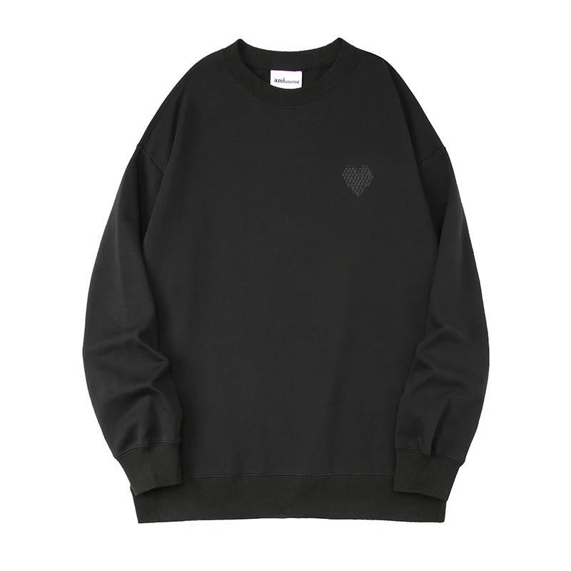AMI AMORING2025 New Fashion Trend Brand Embroidered Love A Hoodie Women's Simple Couple's Wear Men's Loose Round Neck Pullover