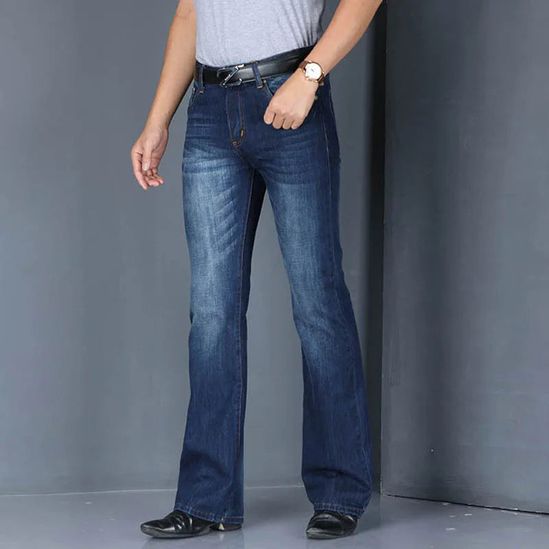 Denim Flared Jeans Men Boot Cut Denim Pants Comfortable Slightly Slim Classic Loose Casual Blue Black Trousers For Male Bootcut