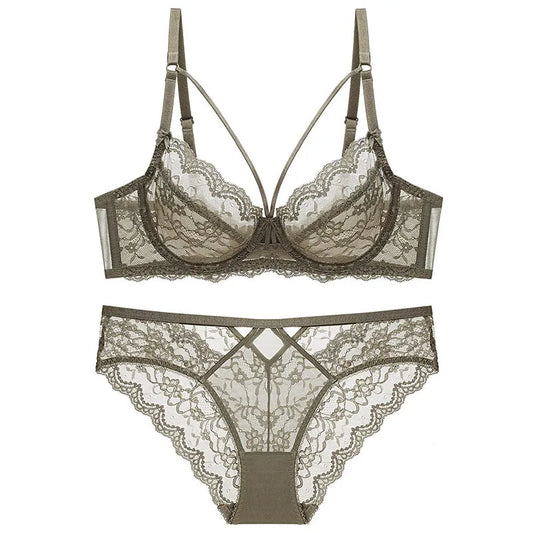 Novidades Conjunto Lingerie Renda Ultra Fina Mulher Sutiã Arco Macio Push Up Minimizador Busto Anti Flacidez Confortável 32-42