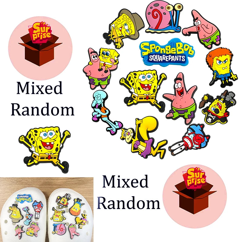 12-100PCS SpongeBob SquarePants Shoes Charms for Clog Sandals Decoration Mix Wholesale PVC Cute Shoe Accessories for X-MAS Gift