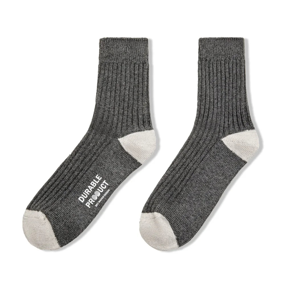 Maden Men's 3 Pairs Socks Casual Contrasting Color Knitted Mid-calf Socks Three-color Pit Thick Line Long Socks