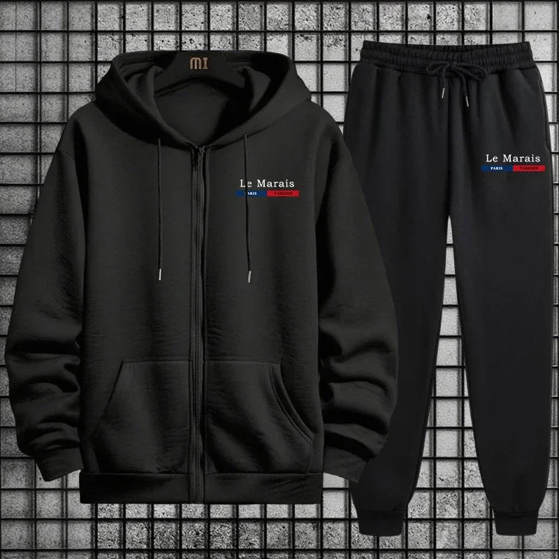 Herbst Winter Sport Stil Paris Le Marais Print Herren Trainingsanzug Set 2-teilig Hoodie mit Jogginghose Urban Streetwear Outfit